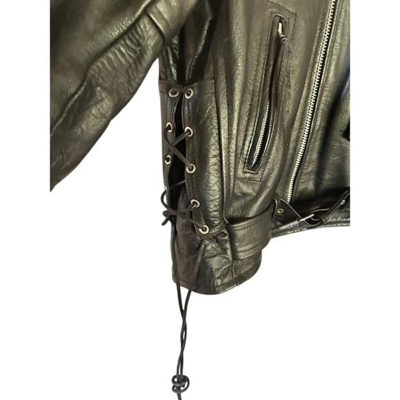 4Star Men’s Leather Motorcycle Jacket 44 Black Double-Rider Belted Lace Sides - Picture 5 of 12
